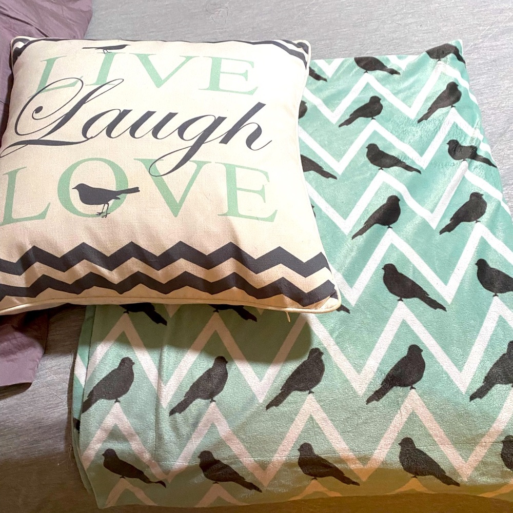 Matching decor pillow and throw blanket